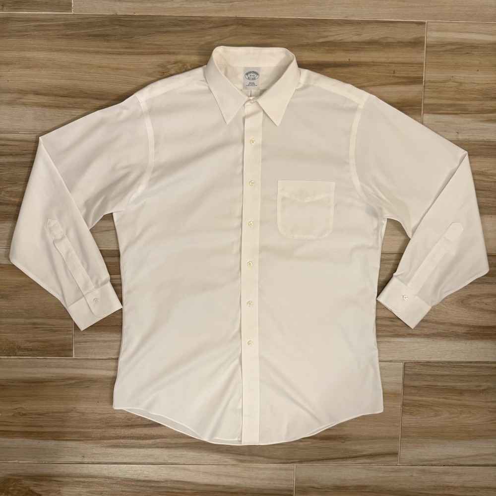 Brooks Brothers Mens 16-33 Slim Fit Non-Iron All Cotton White Dress Shirt